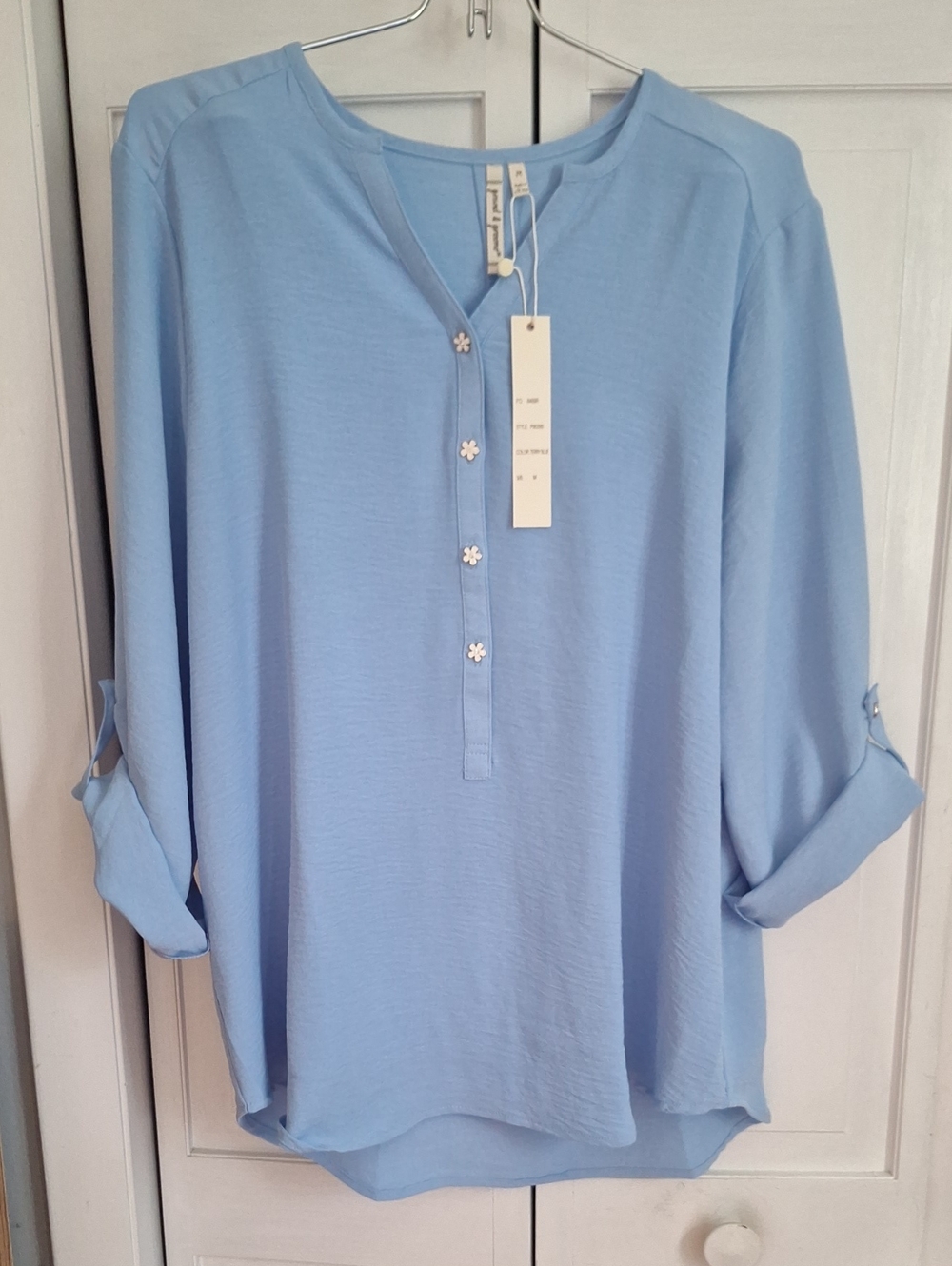 grand & greene Light Blue Long Sleeve Henley Shirt